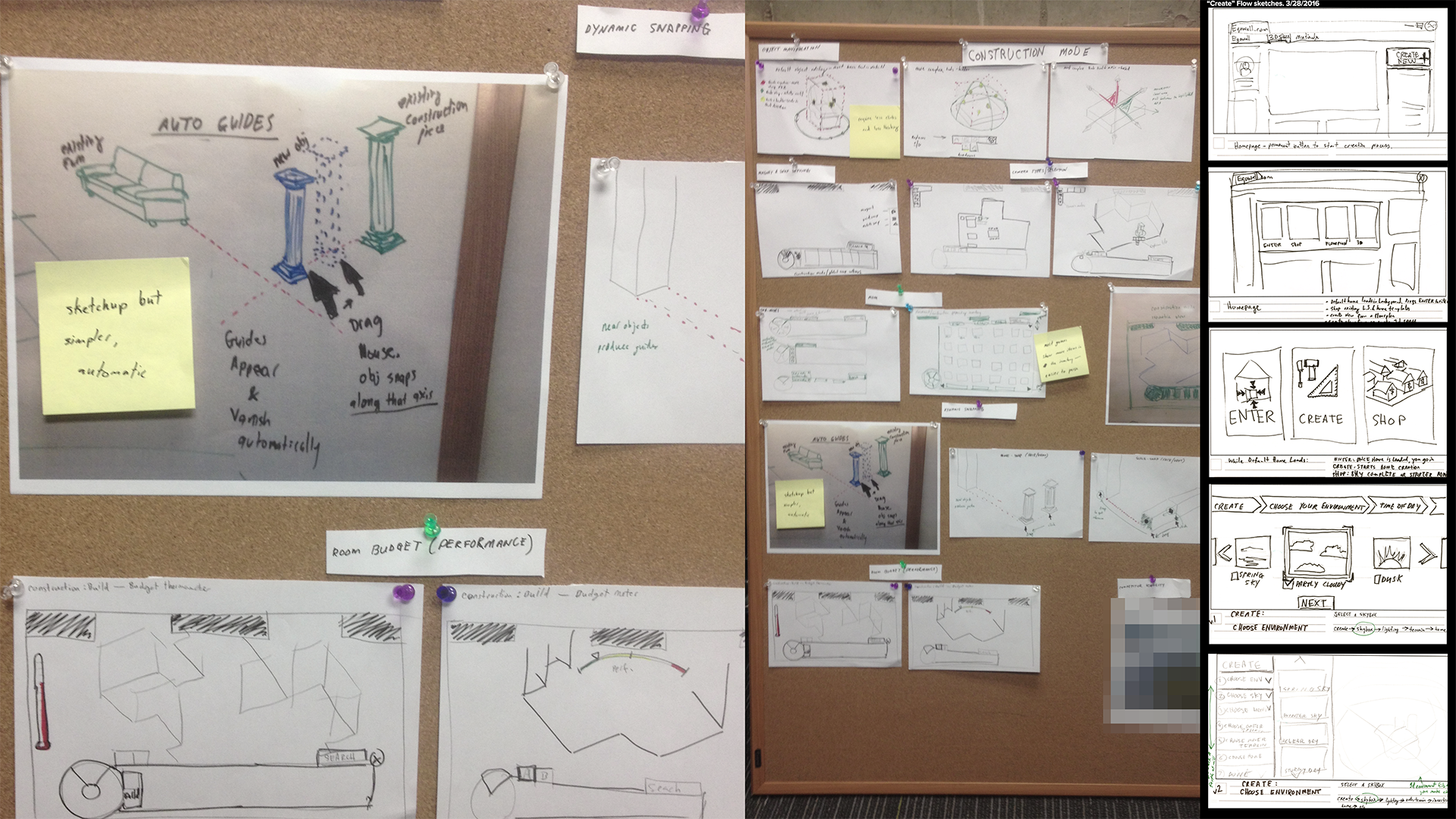 Image of potential user interactions and wireframe sketches.