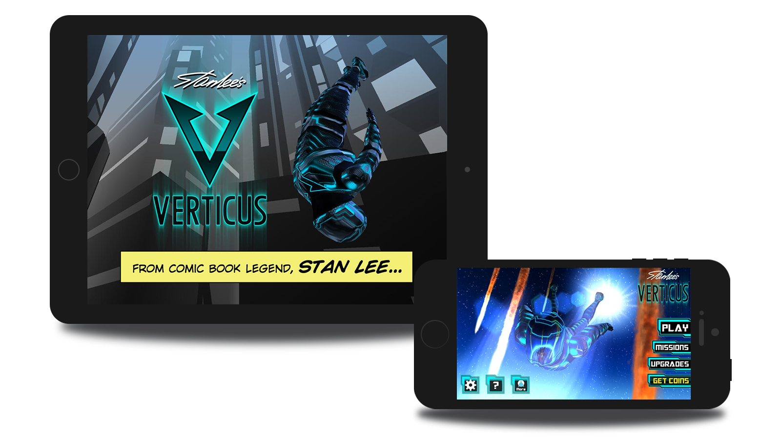 iPad and iPhone screen mockups of Verticus, a mobile game for iOS.